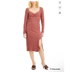 INC Womens Small Brown Knit Ribbed Slit Midi Dress Sweetheart Neckline NWT‎